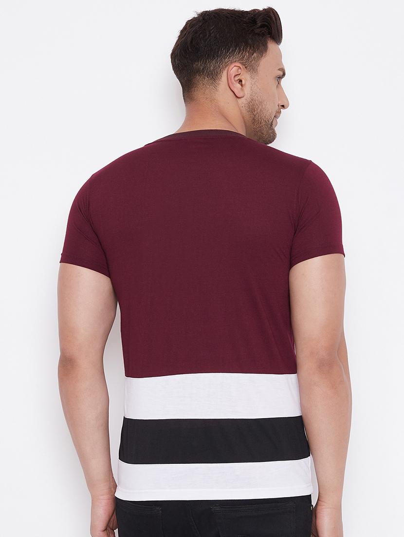 maroon color block cut & sew t-shirt - 17669499 - Standard Image - 2