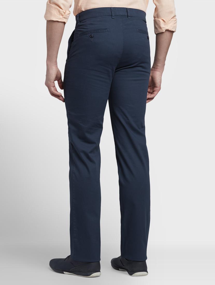 navy blue solid flat front casual trouser - 17669652 - Standard Image - 2