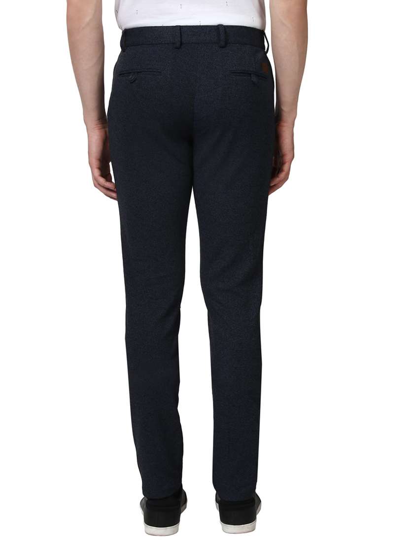 navy blue solid flat front casual trouser - 17669666 - Standard Image - 2