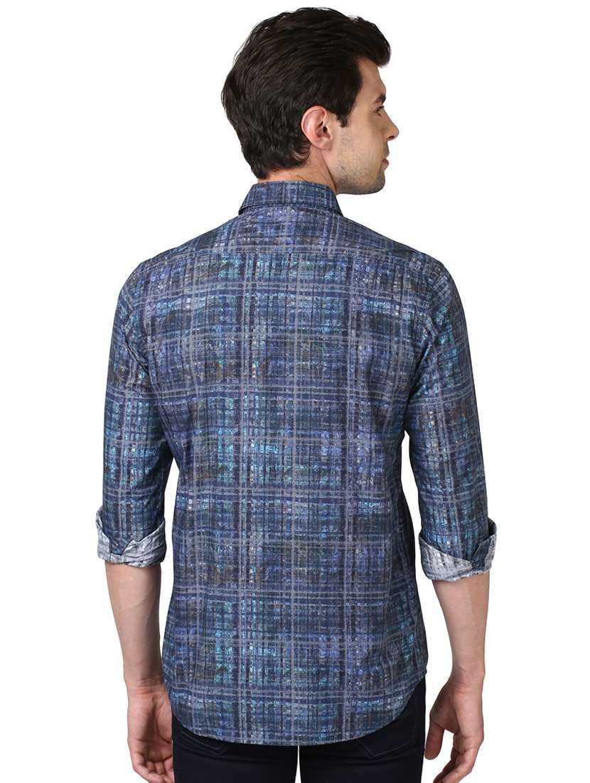 navy blue checkered casual shirt - 17669775 - Standard Image - 2
