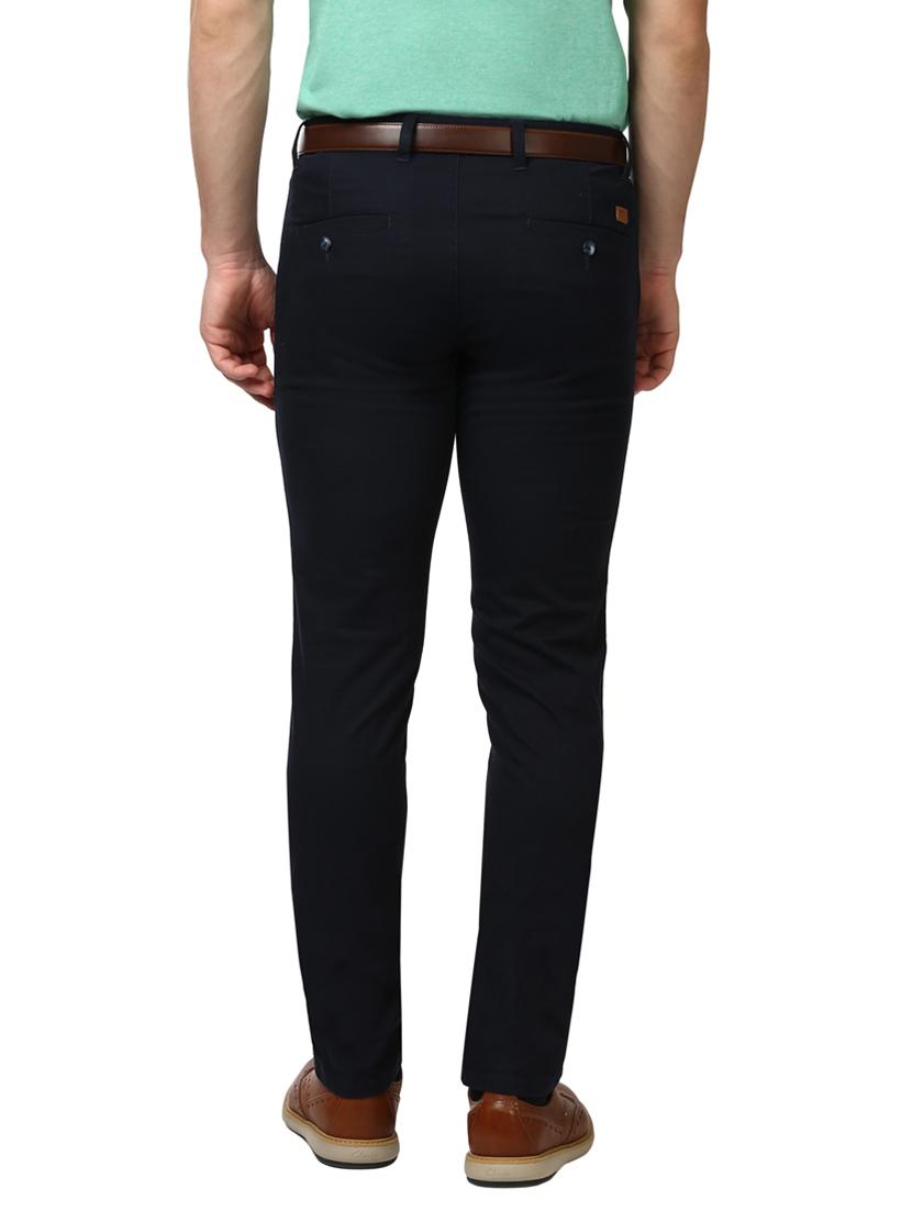 navy blue solid flat front casual trouser - 17669977 - Standard Image - 2