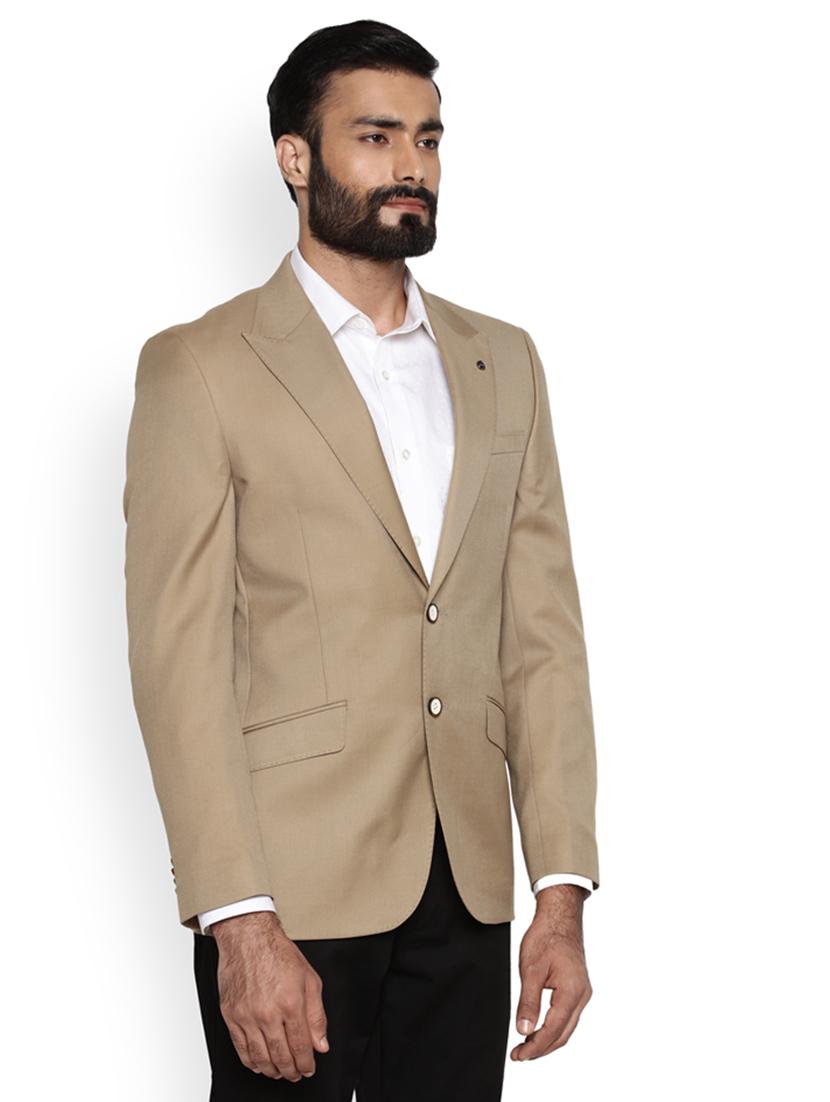 beige solid single breasted formal blazer - 17671339 - Standard Image - 2