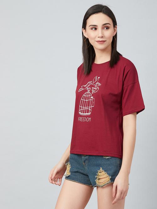 women's chest print round neck t-shirt - 17671443 - Standard Image - 0