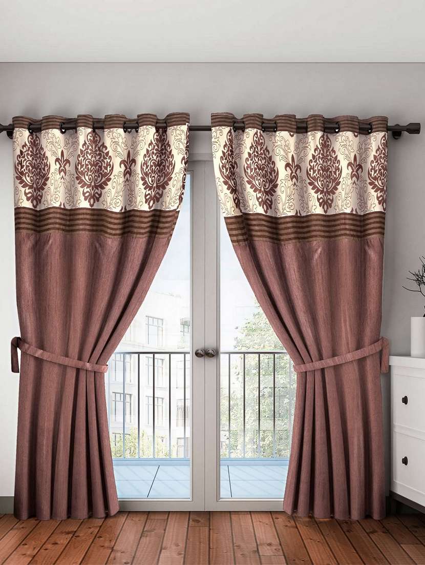 bianca breezy textured fabric curtain & top design [eyelet pattern] -1pc 9 feet (pure living retreat) abstract-coffee