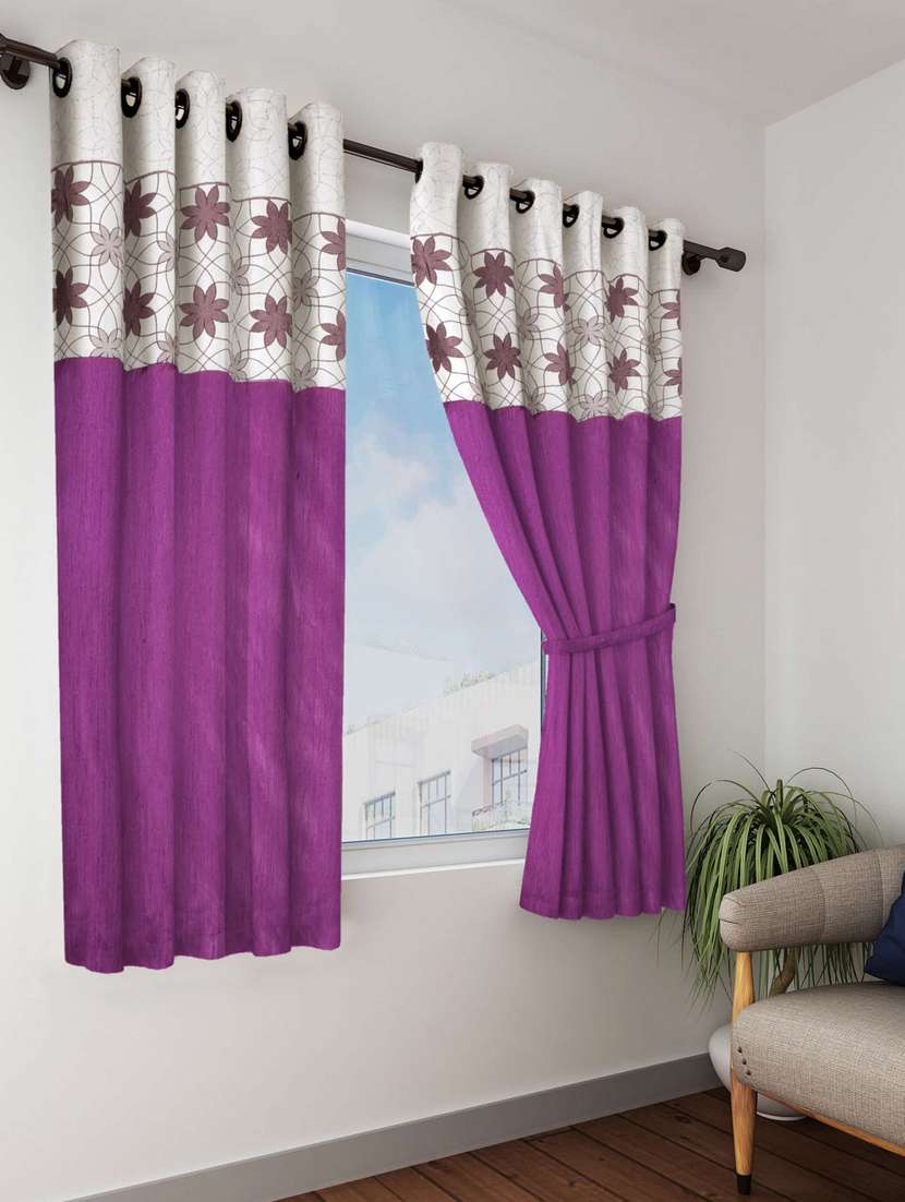 bianca breezy textured fabric curtain & top design [eyelet pattern] -1pc 5 feet (pure living retreat) abstract-wine