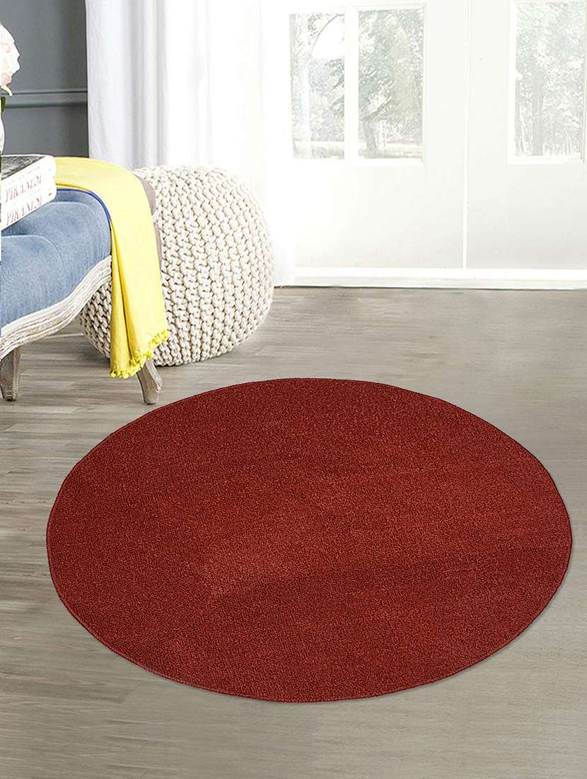 saral home pp-yarn round shaped multiuse mat (90 cm round, maroon)