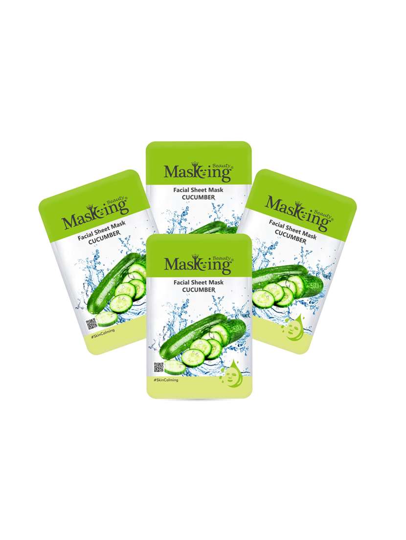 masking beauty facial sheet mask of cucumber extract for skin calming for women and men, 80ml (pack of 4)