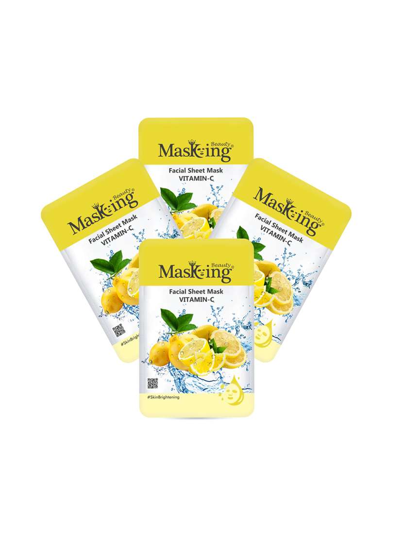 masking beauty facial sheet mask of lemon extract for skin brightening for women and men, 80ml (pack of 4) - 17679432 - Zoom Image - 0