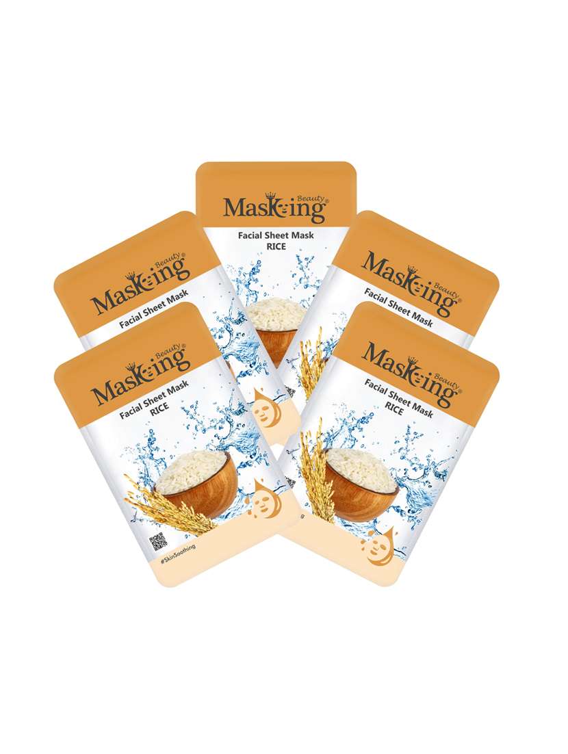 masking beauty facial sheet mask of rice extract for skin soothing for women and men, 100ml (pack of 5)