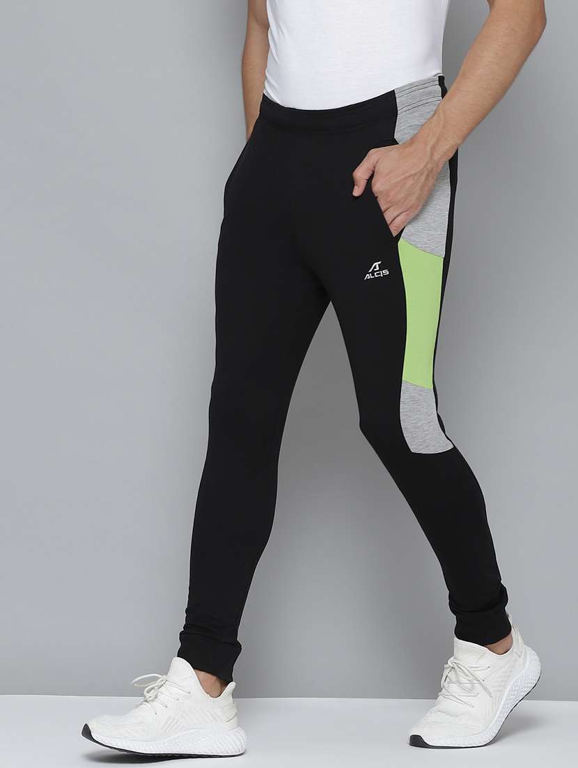 black color block ankle length track pant