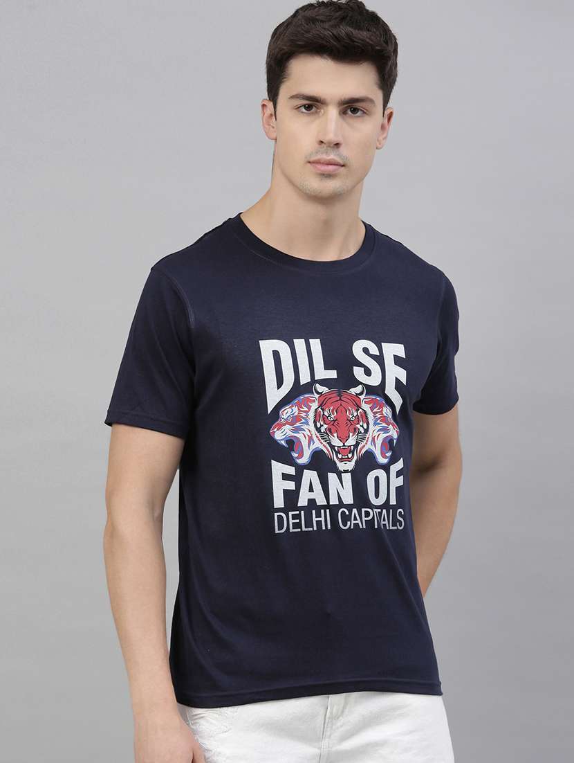 navy blue typographic chest print t-shirt