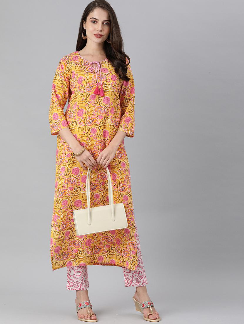 yellow cotton kurta pant set - 17680299 - Standard Image - 2