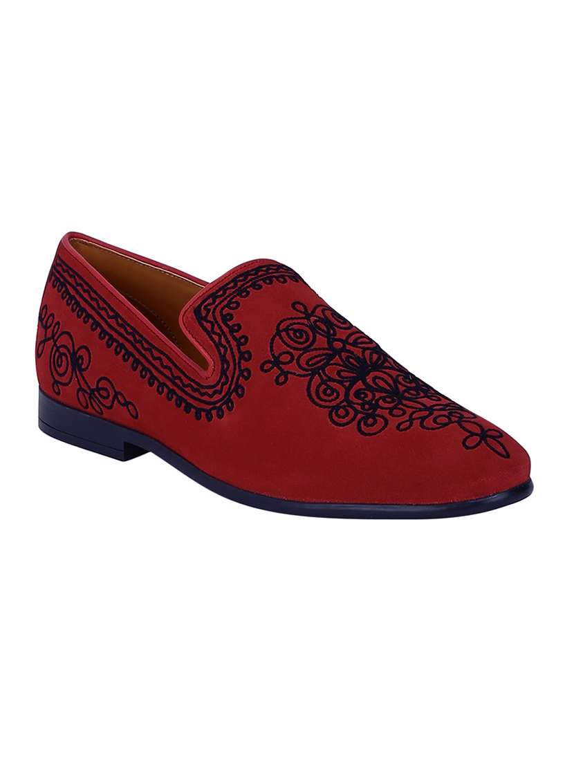 red suede slip on loafers