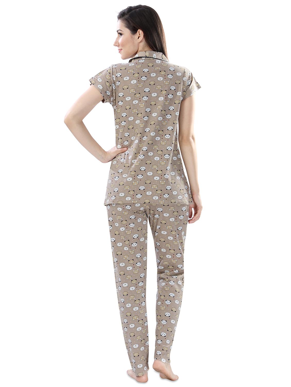 beige printed pyjama set nightwear set - 17683626 - Standard Image - 2
