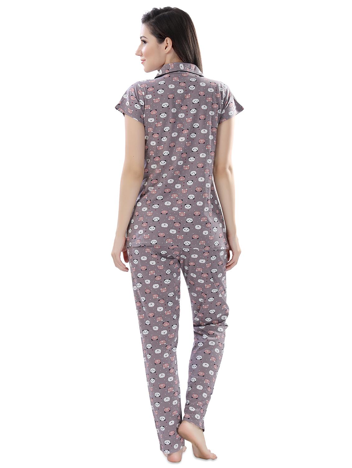 grey printed nightwear pajama set - 17683627 - Standard Image - 2