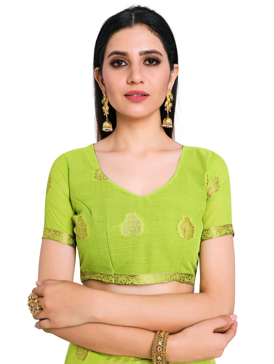 green chiffon banarasi saree with blouse - 17684589 - Standard Image - 2