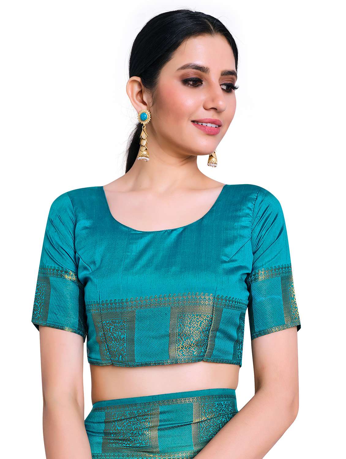 turquoise art silk kanjivaram saree with blouse - 17684601 -  Standard Image - 2