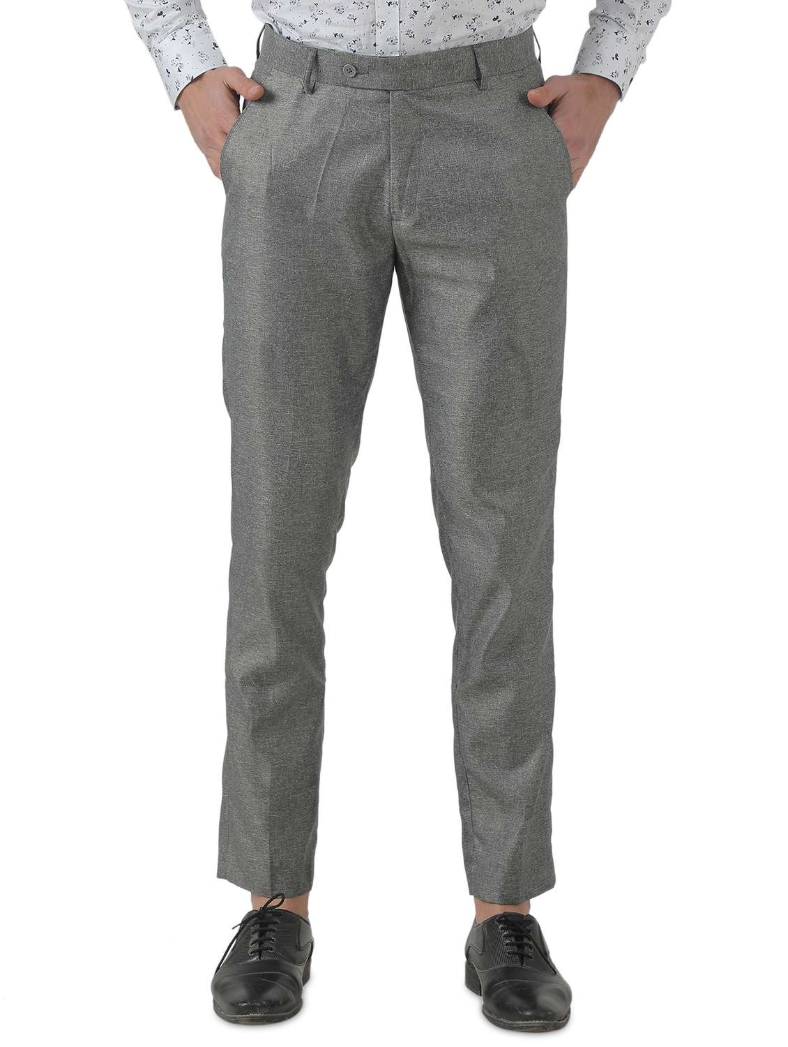 grey solid flat front formal trouser