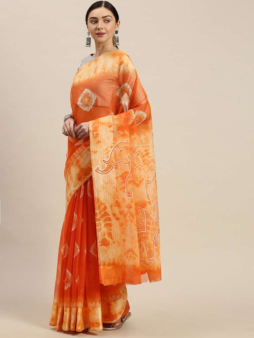 orange khadi kota doria saree with blouse