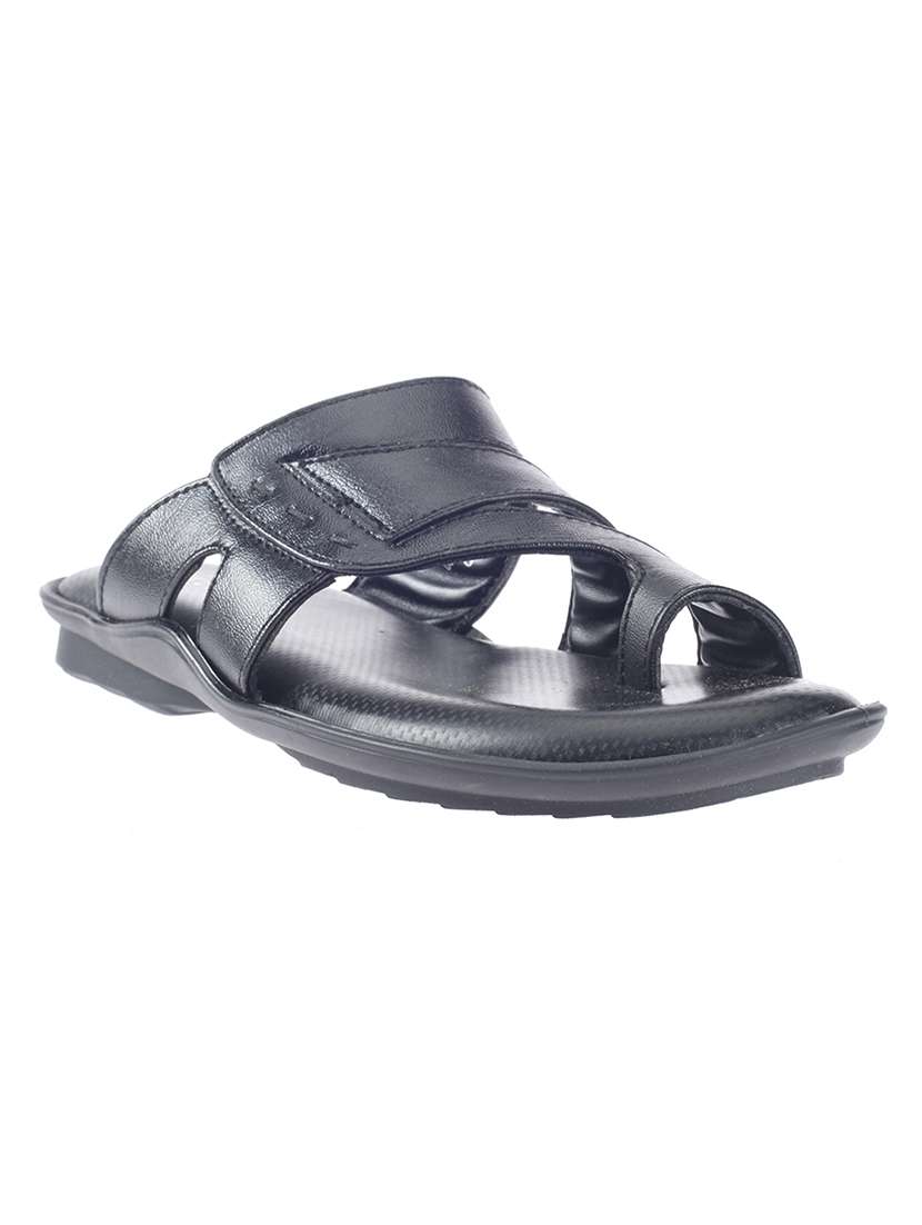 black synthetic & mesh slip on sandals
