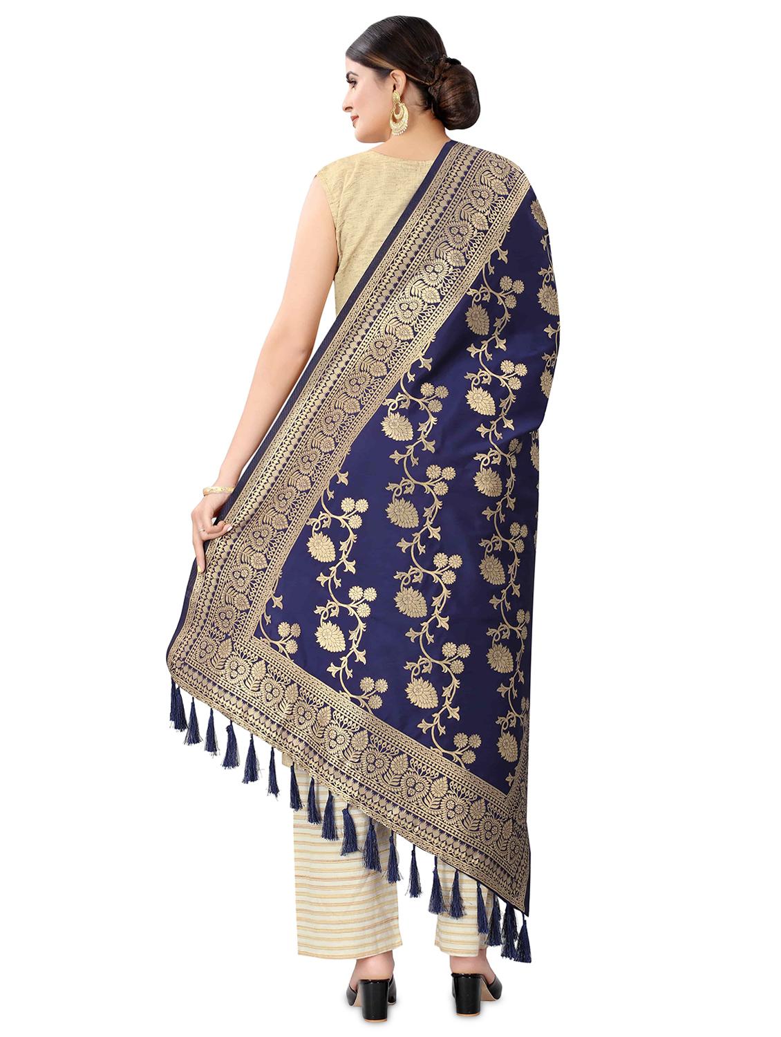 navy silk dupatta - 17690760 - Standard Image - 2
