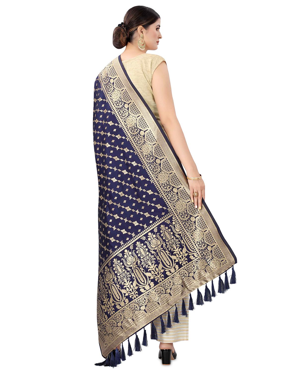 navy blue self designed banarasi dupatta - 17690774 - Standard Image - 2
