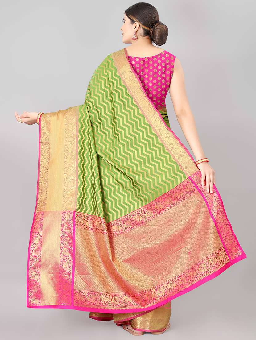 Women's Self Design Green Colored Saree - 17690821 -  Standard Image - 2
