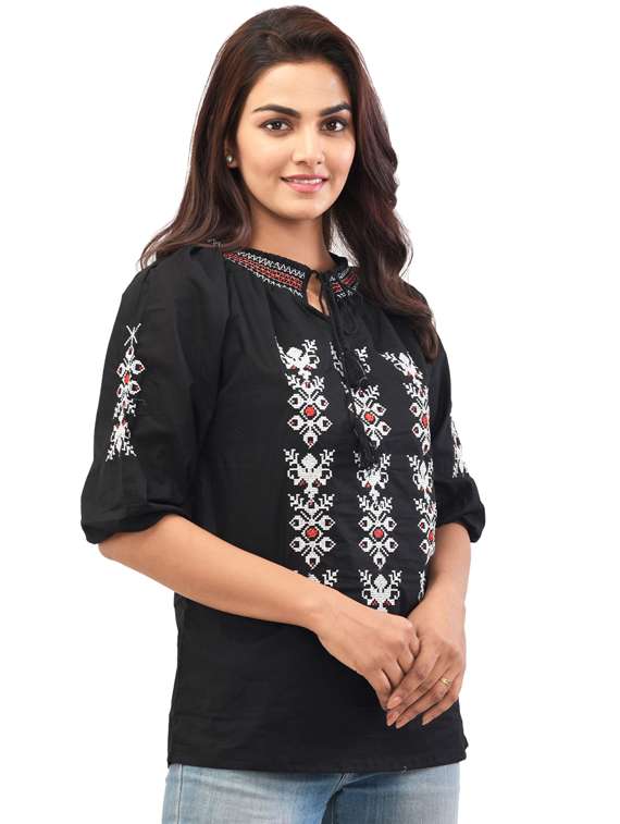tie up neck embroidered top 