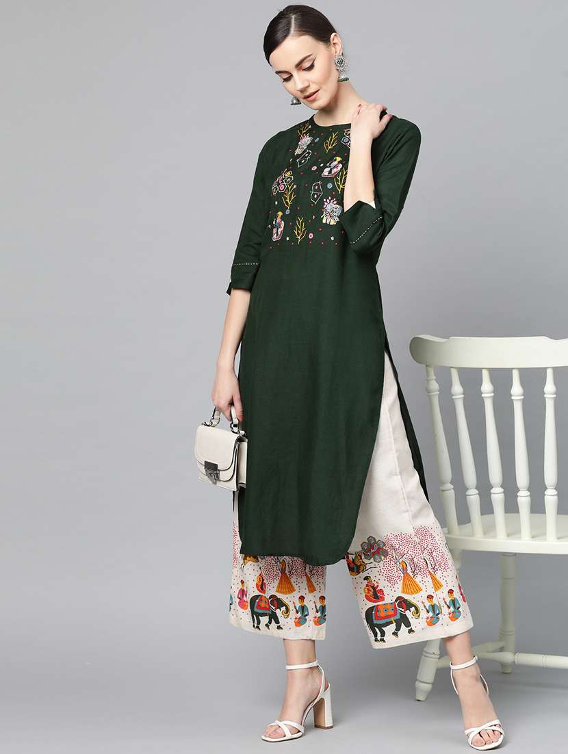 green cotton kurta palazzo  set