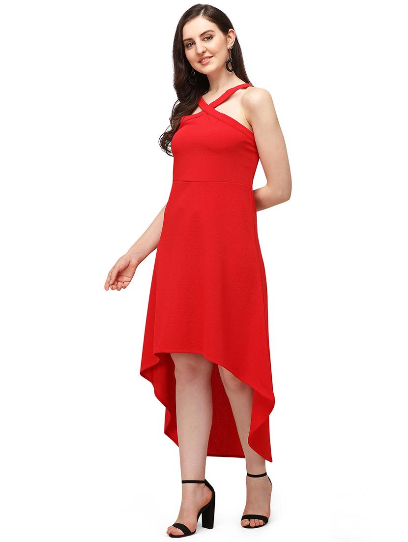 halter neck asymmetric dress - 17691656 - Standard Image - 2