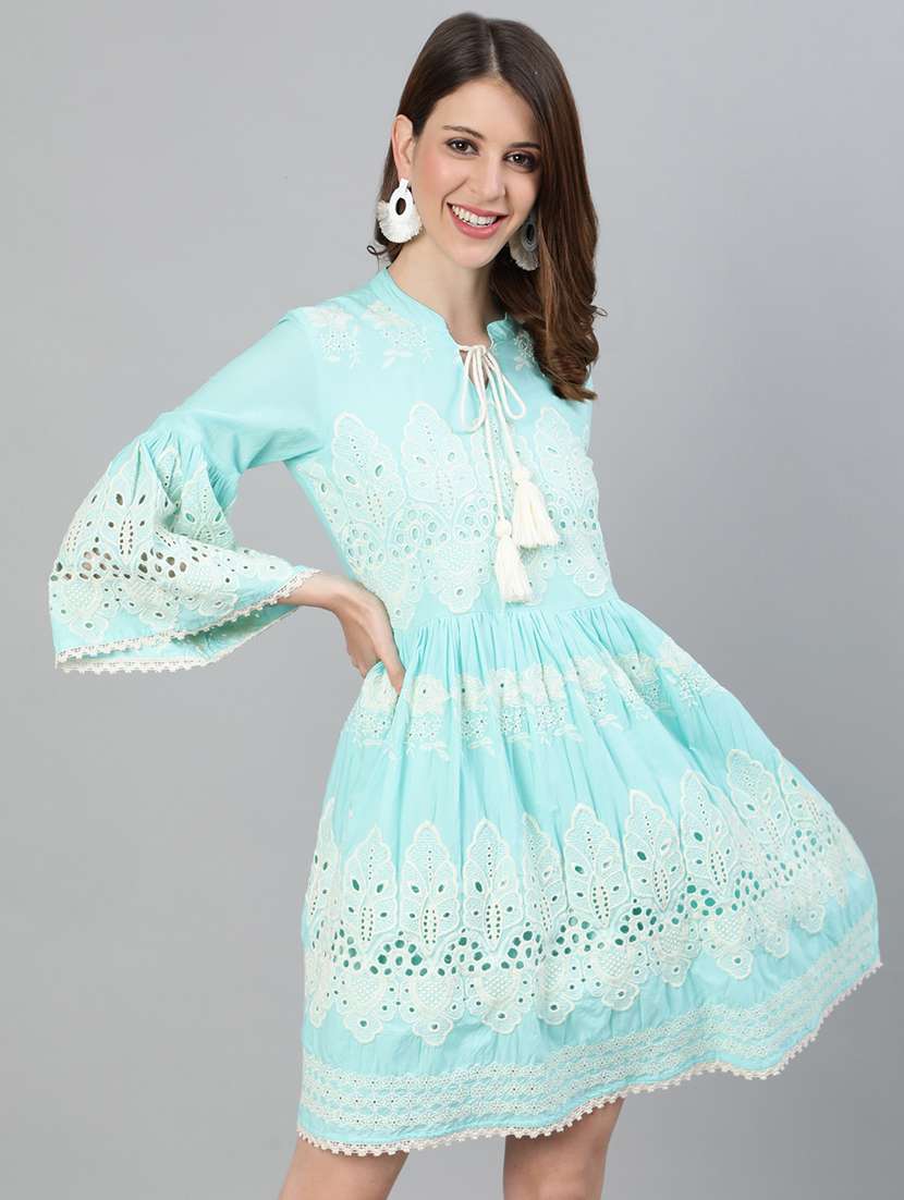 bell sleeves embroidered dress 