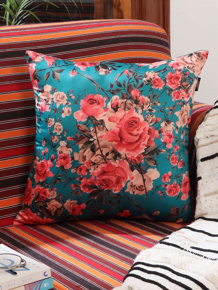 ambbi collections digital printed cushion cover  16 x 16 inches in satin, set of 1