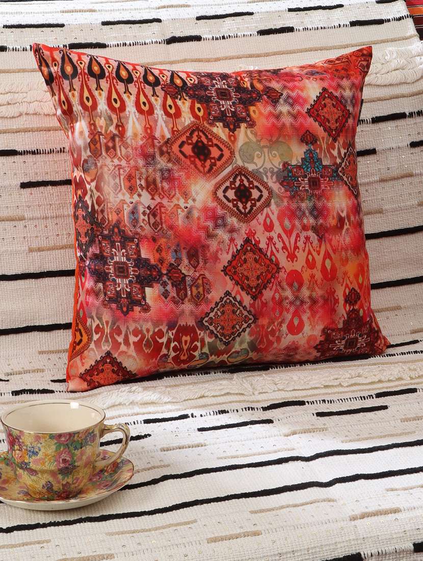 ambbi collections digital printed cushion cover  16 x 16 inches in satin, set of 1