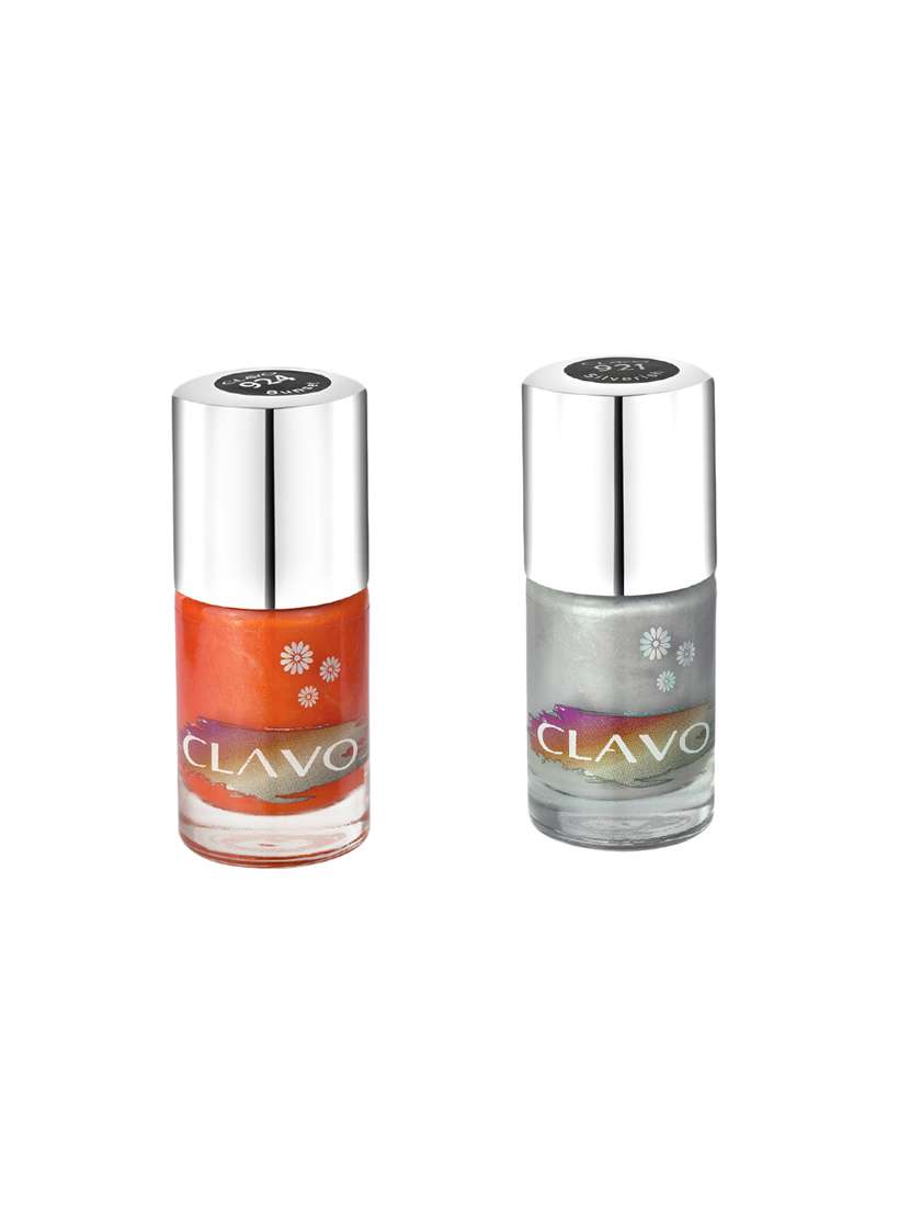 clavo midnight frost nail polish - combo of 2 - sunset, silverish