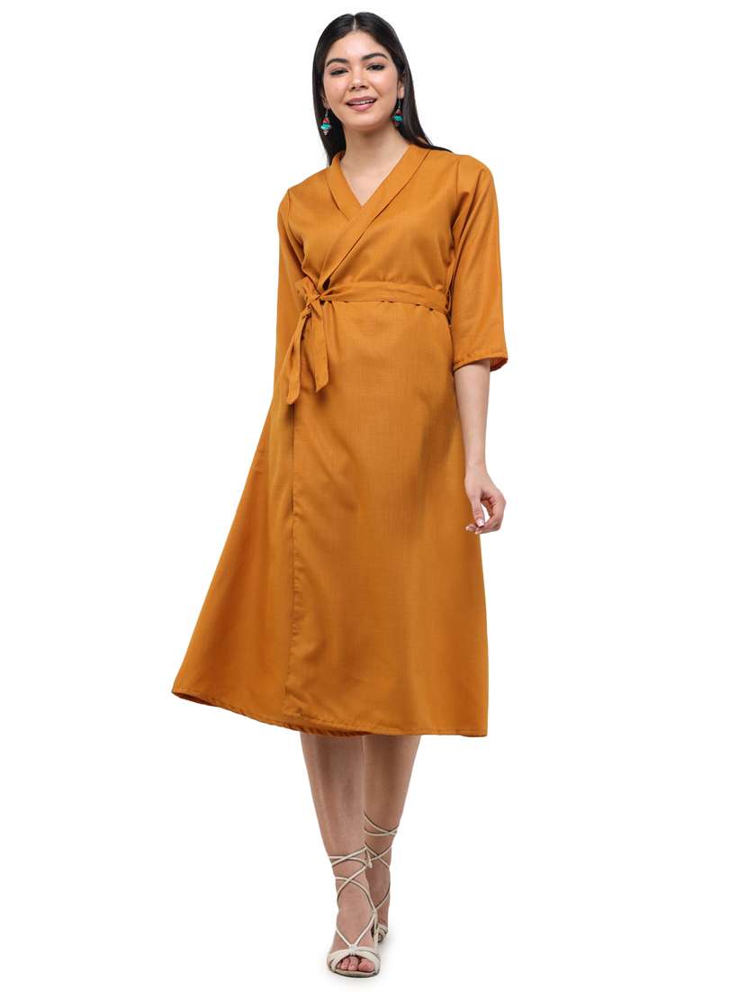 tie front solid wrap dress