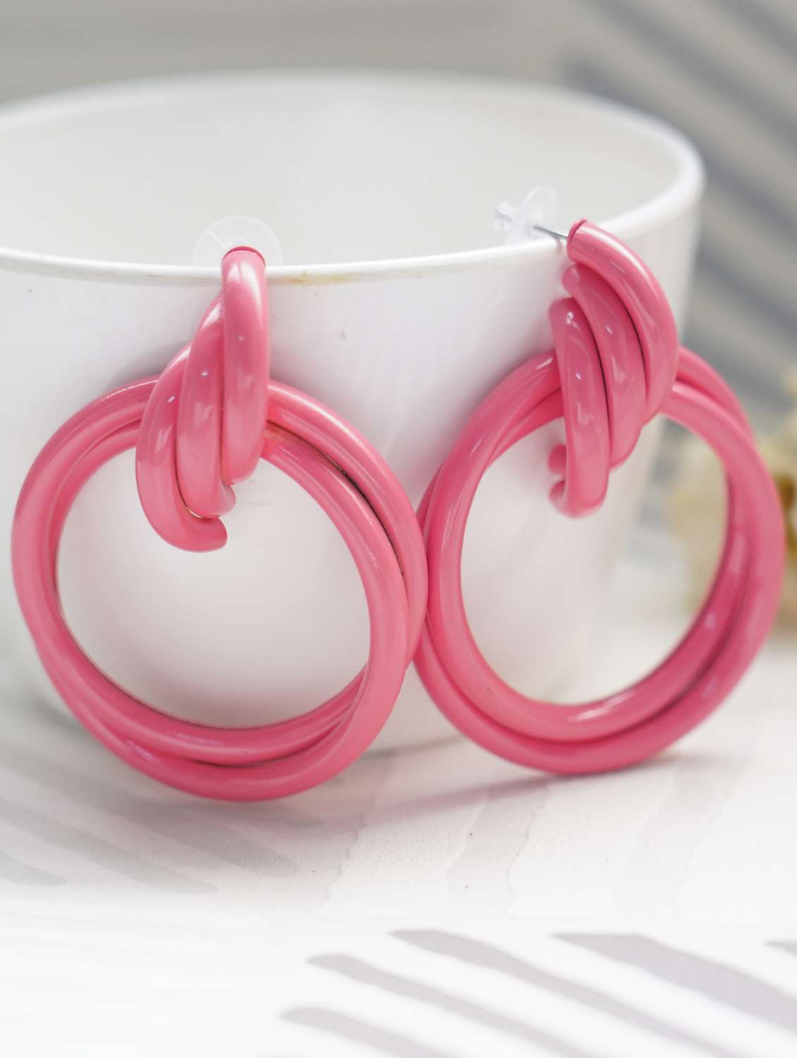 pink metal drop earring