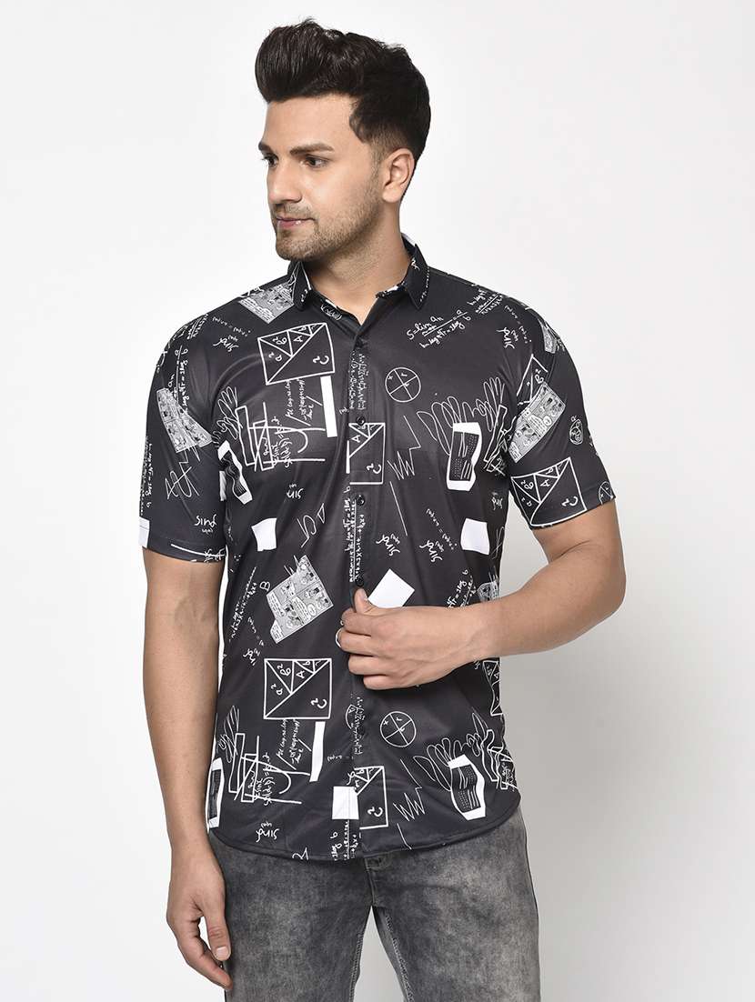 black abstract print casual shirt