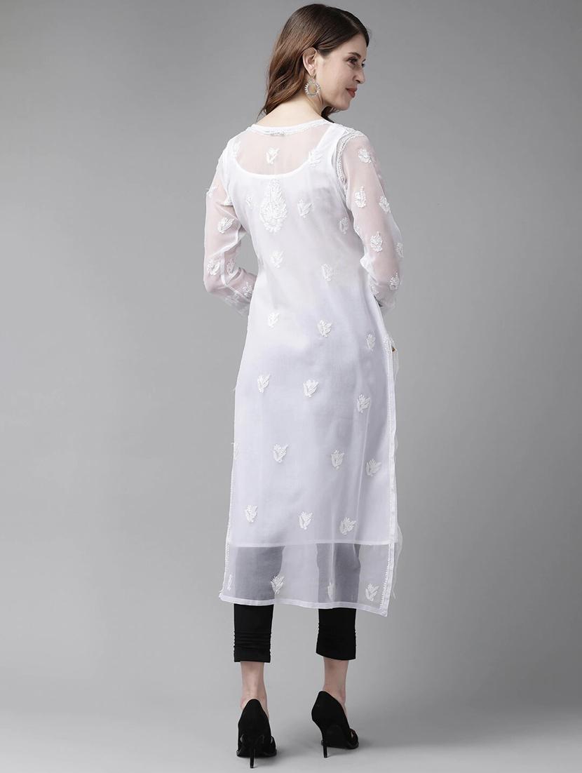 ada hand-embroidered white chikankari kurta pant set  - 17693829 -  Standard Image - 2