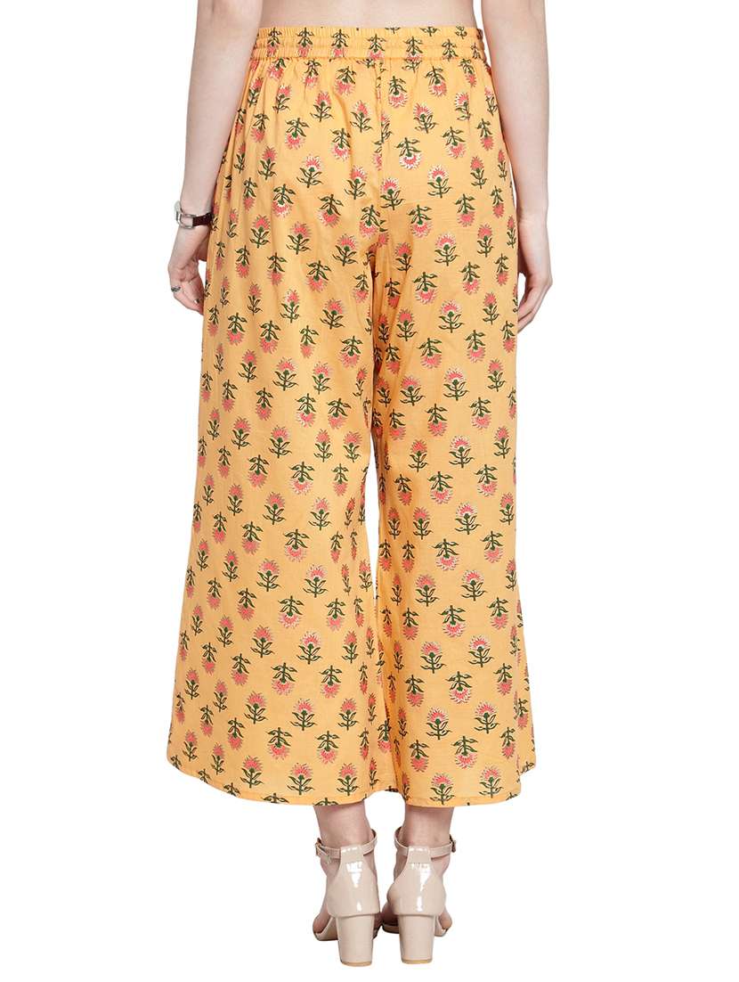 yellow printed straight palazzo - 17694550 - Standard Image - 2
