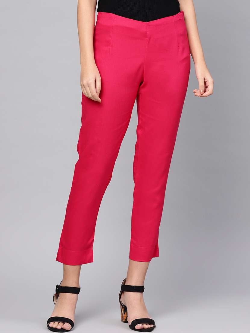 pink viscose cropped tapered pant