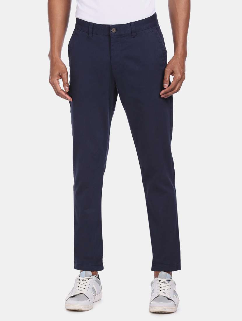 navy blue solid chinos 
