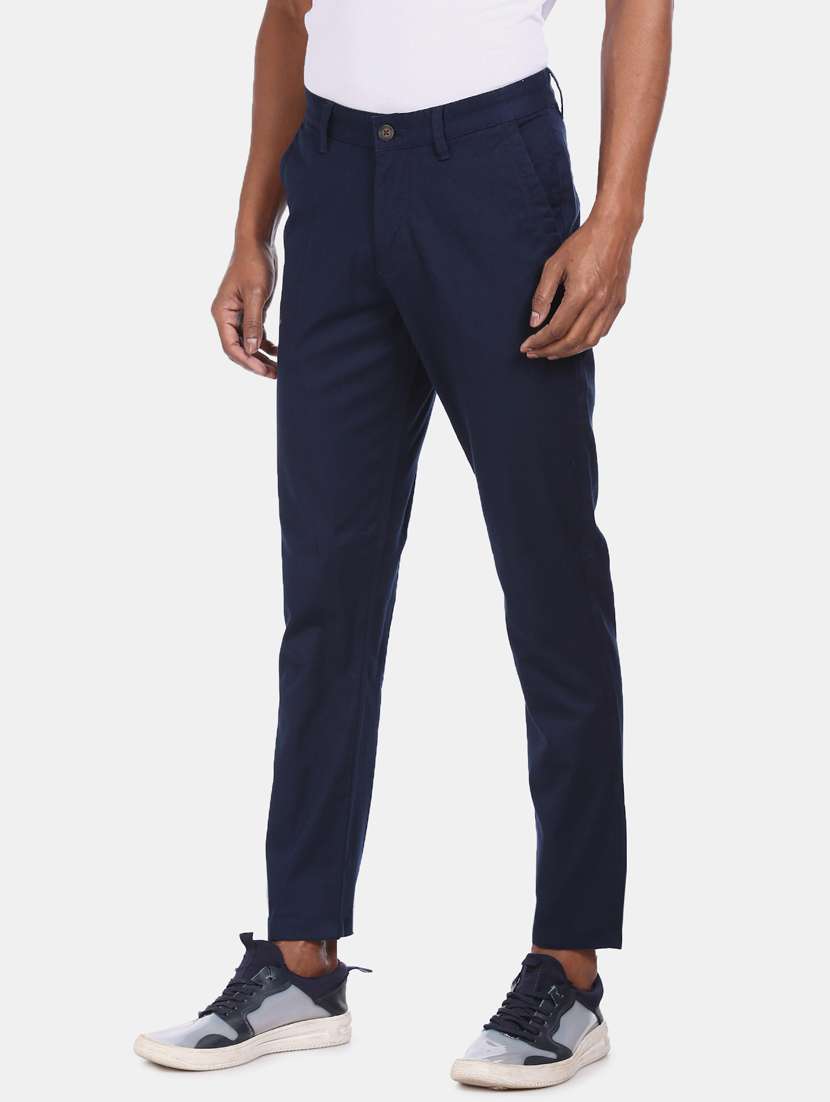 navy blue solid chinos - 17694635 - Standard Image - 2