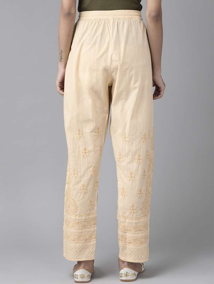 ada hand-embroidered beige chikankari tapered pant - 17694801 -  Standard Image - 2