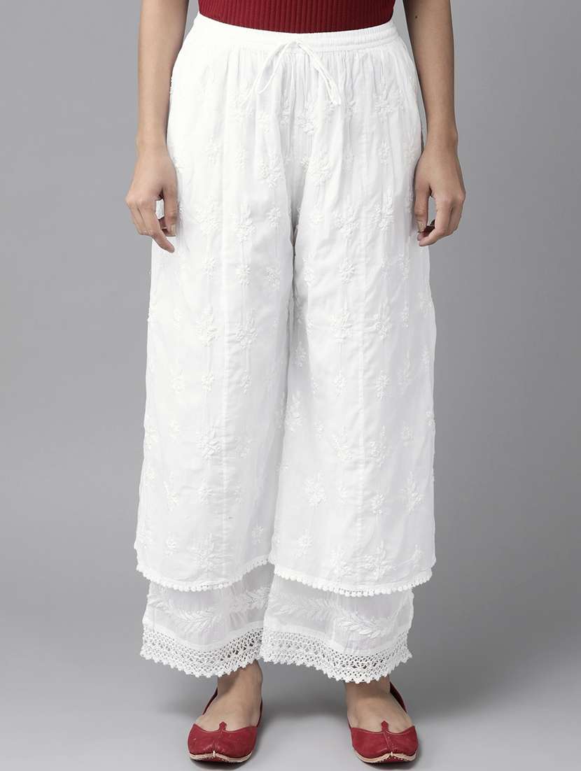  hand-embroidered white chikankari palazzo 