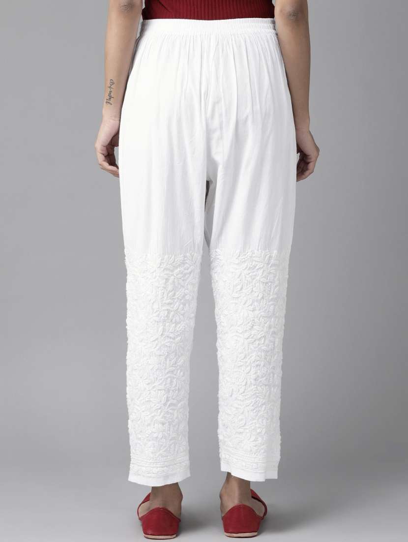 ada hand-embroidered white chikankari tapered pant - 17694803 -  Standard Image - 2