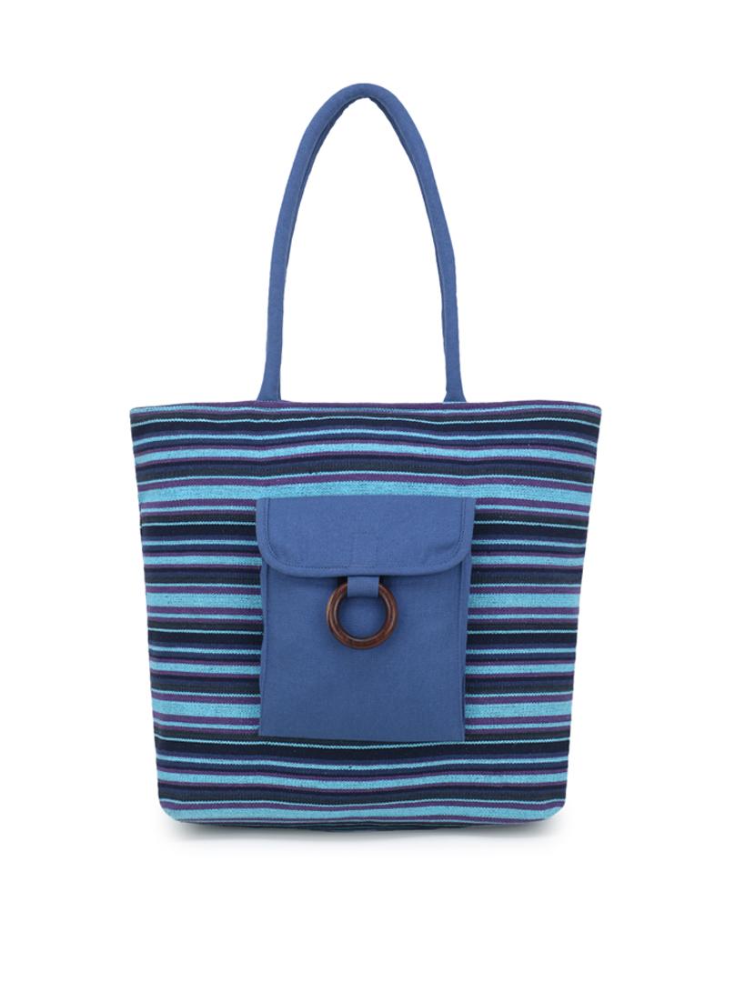 blue jute printed tote - 17695035 -  Zoom Image - 0