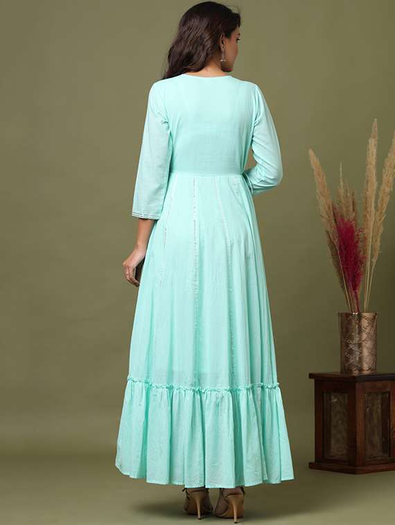 green cotton fit & flare gown - 17695160 - Standard Image - 2