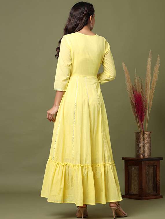 yellow cotton fit & flare gown - 17695162 - Standard Image - 2