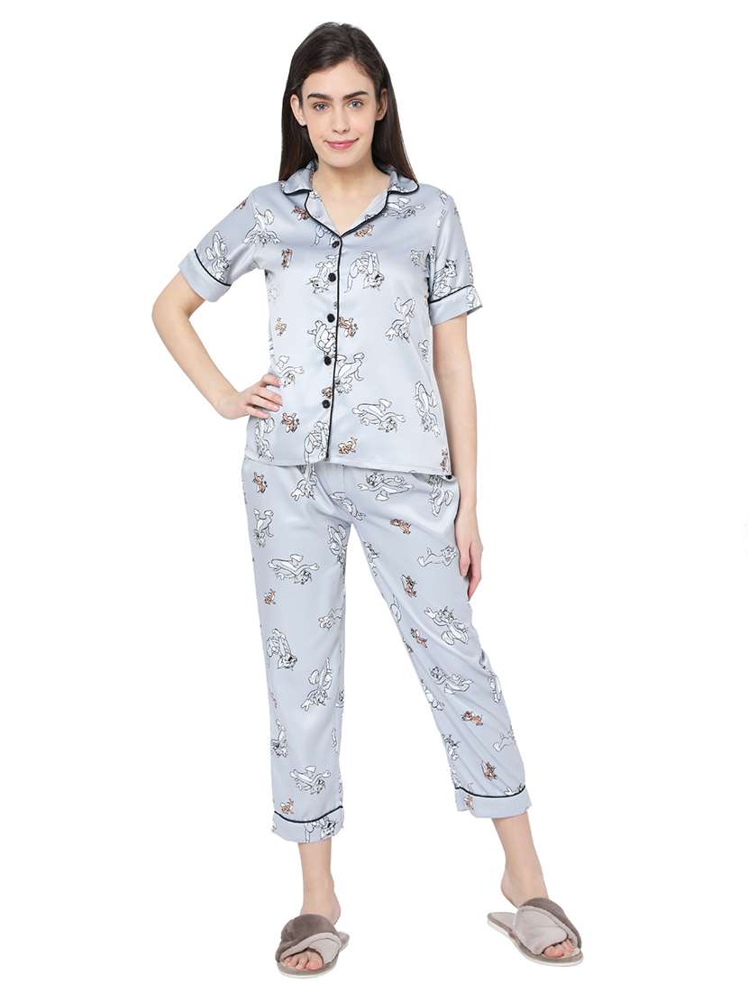 grey printed pyjama nightwear set