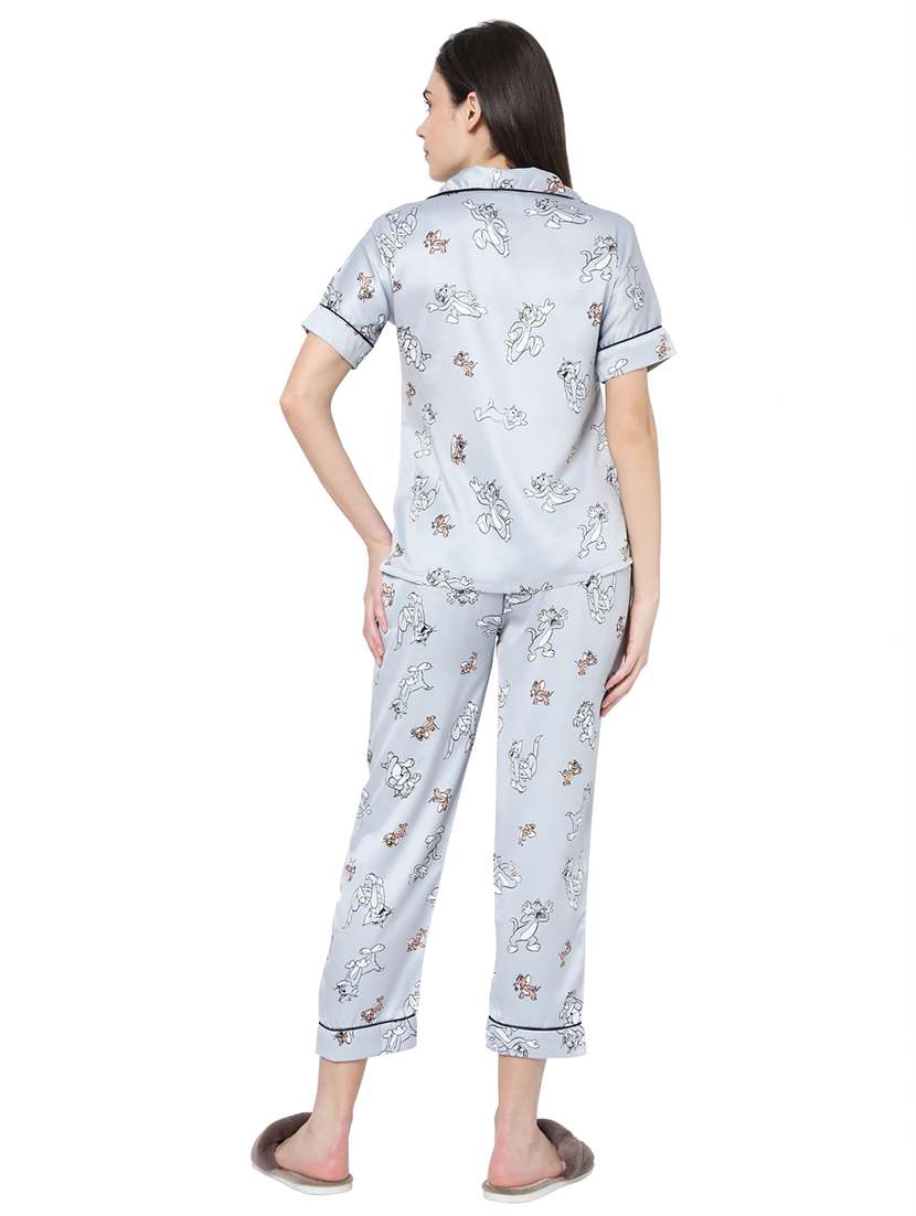 grey printed pyjama nightwear set - 17695175 -  Standard Image - 2